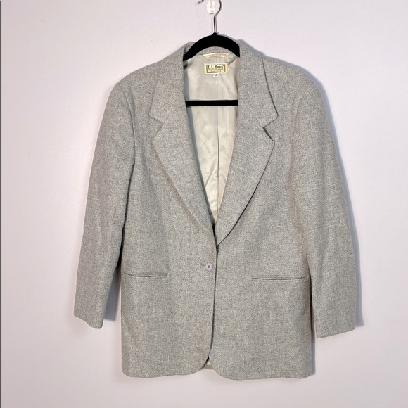 L.L. Bean worsted wool and mohair blazer jacket light gray size 8 - Picture 1 of 10